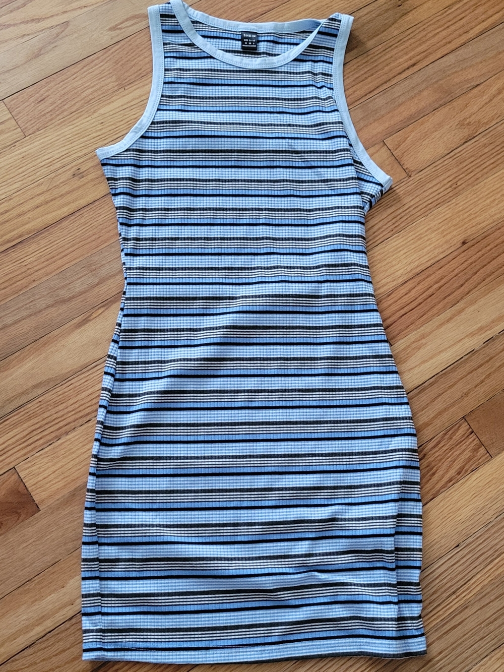 SHEIN Blue and Black Striped Ribbed Mini Dress